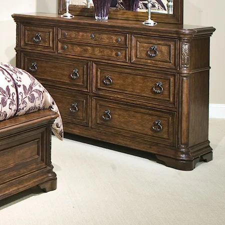 Traditional 7-Drawer Dresser with Gold-Tipped Hardware